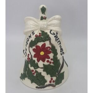 Vintage Christmas Ceramic Seasons Greeting 70s/Holiday Bell Decorative No Clap